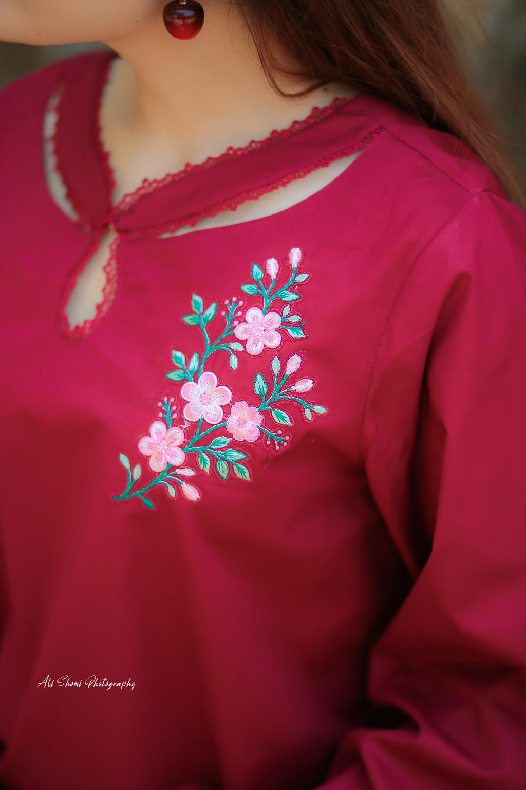 Stitched Maroon Floral Embroidered Lawn Suit