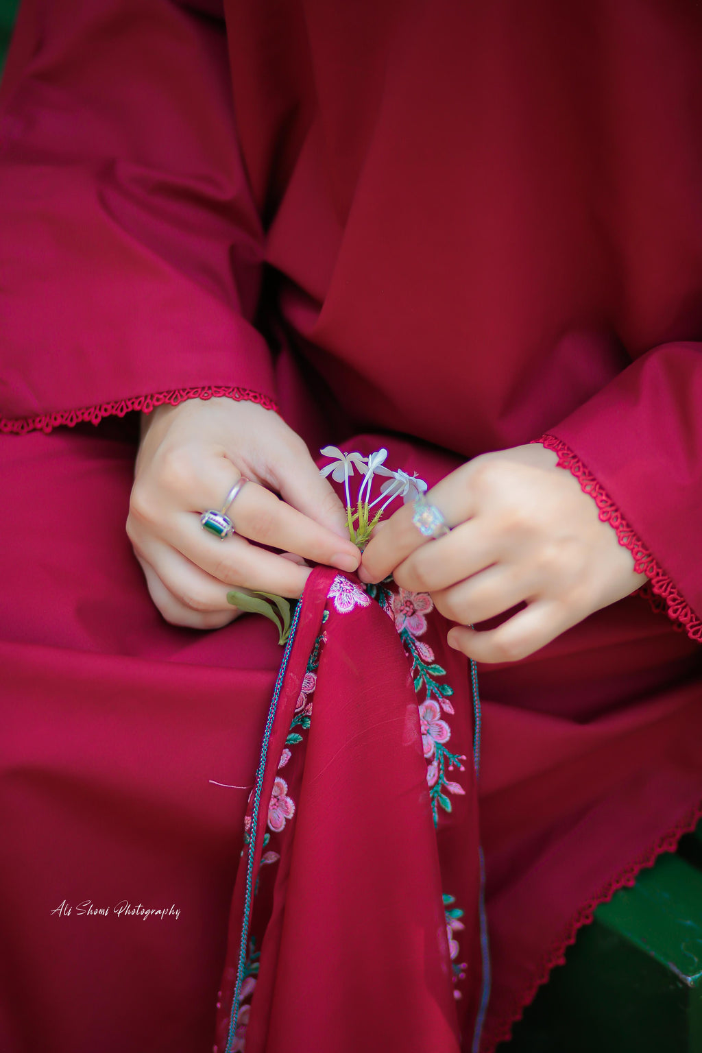 Stitched Maroon Floral Embroidered Lawn Suit