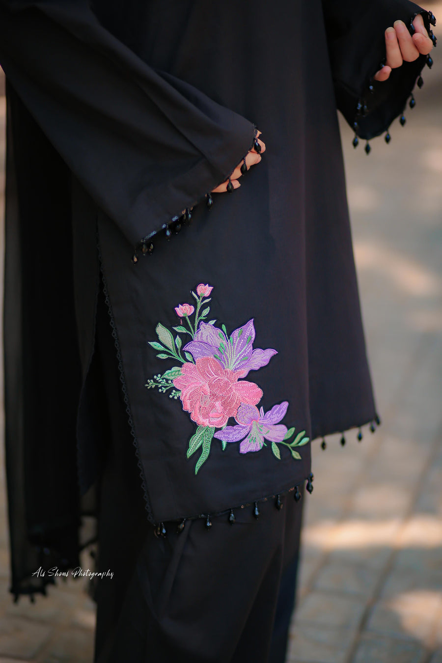 Stitched Black Floral Embroidered Lawn Suit