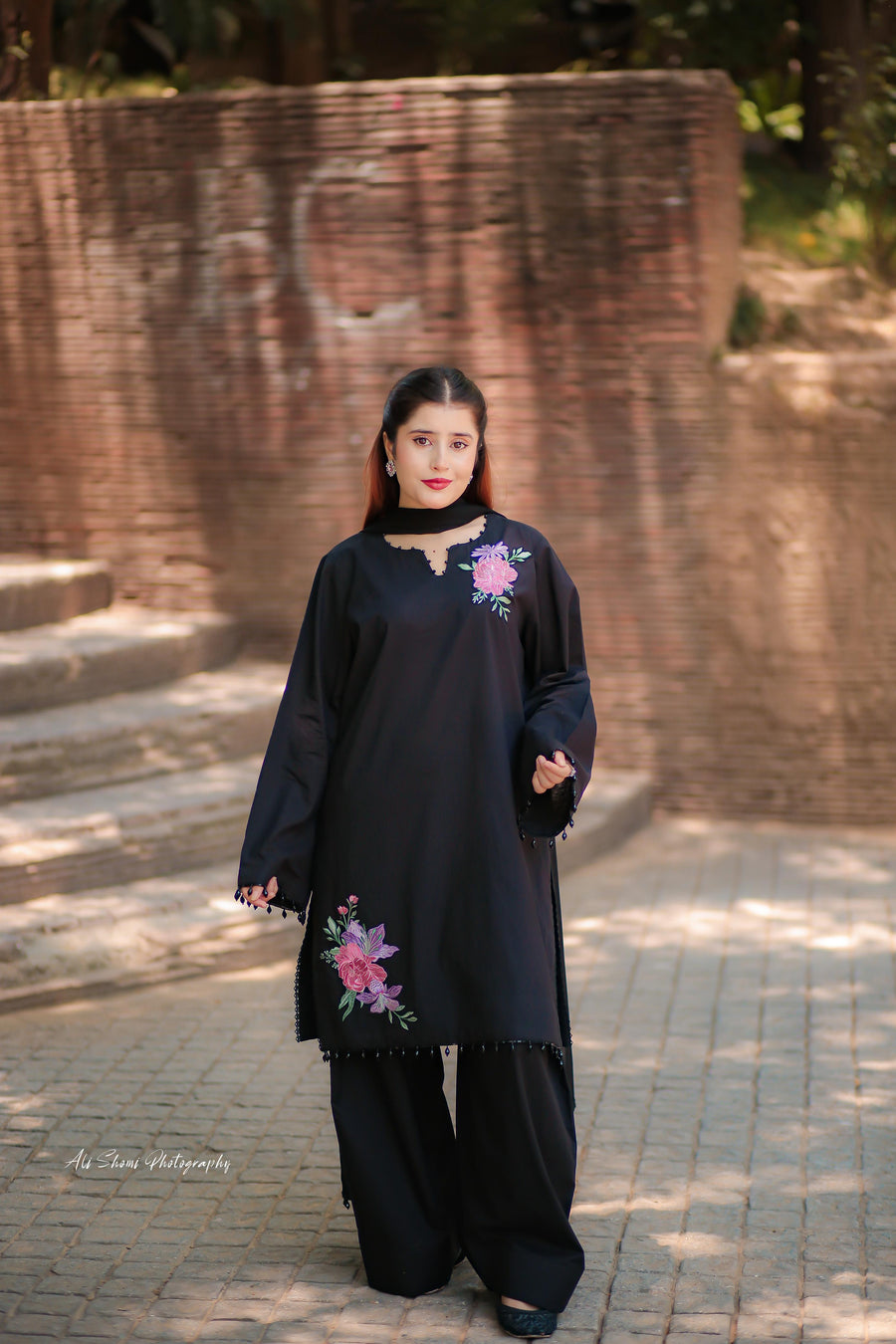 Stitched Black Floral Embroidered Lawn Suit