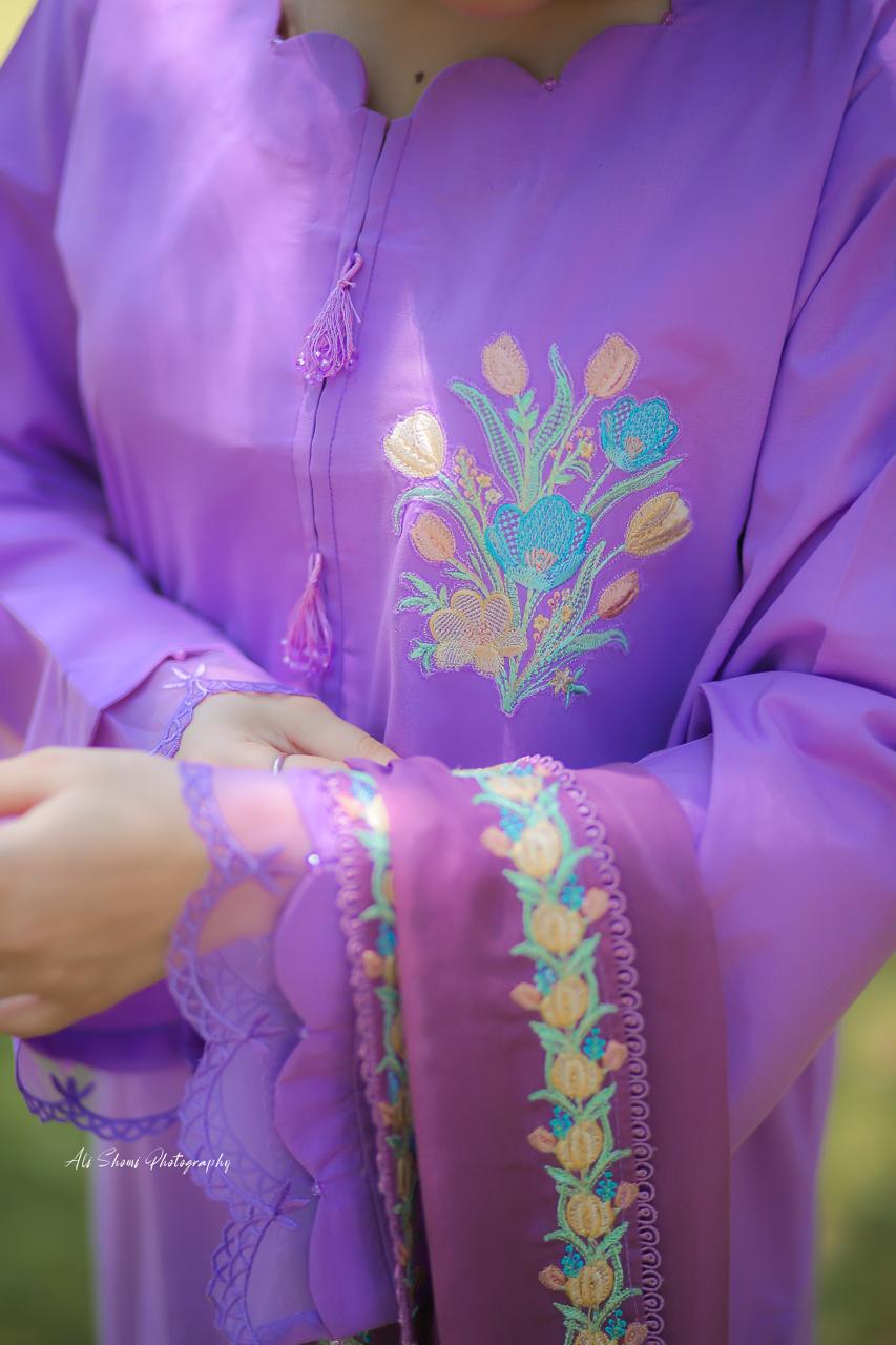 Stitched Purple Floral Embroidered Lawn Suit