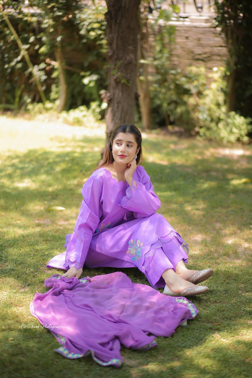 Stitched Purple Floral Embroidered Lawn Suit