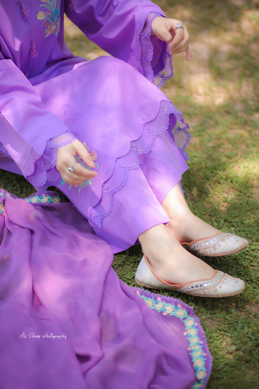 Stitched Purple Floral Embroidered Lawn Suit